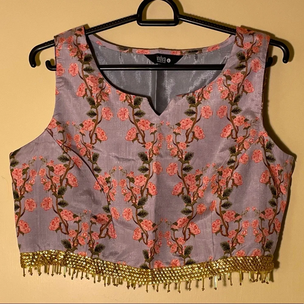 Indya Floral Grey Flared Maxi silk Skirt (Lehenga) & Top - Worn once. - Picture 10 of 16